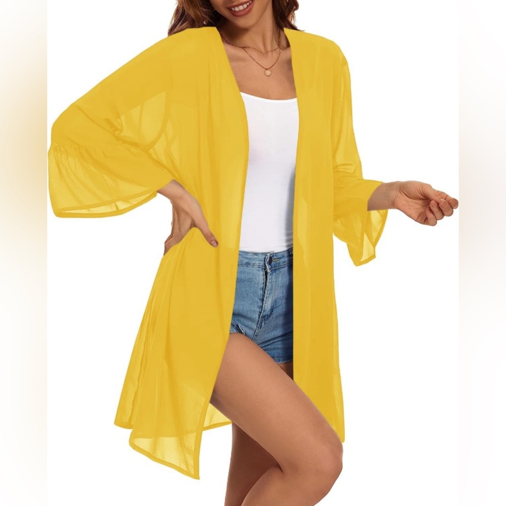 Fashion classic collection Women's Ruffled Long Sleeve Kimono, Loose,Size L NWOT